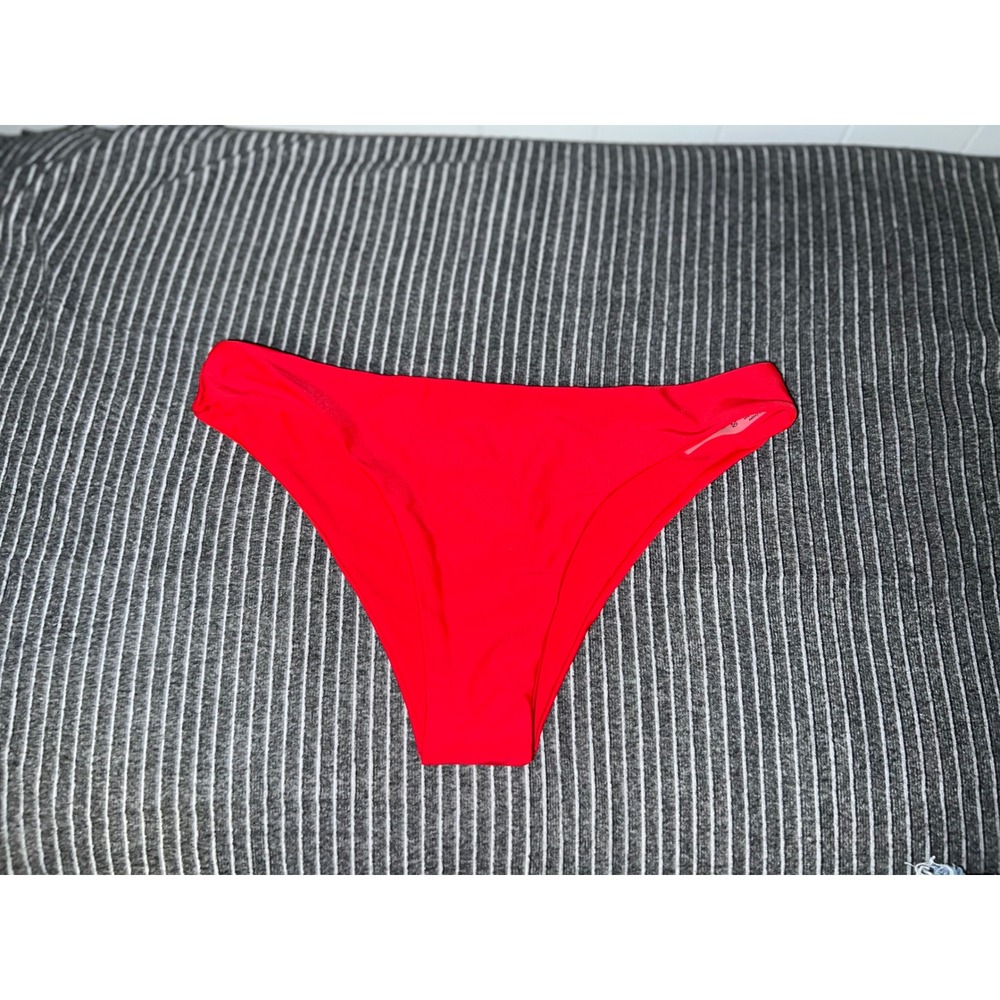 SHEIN Red High Cut Bikini Bottoms Women Large‎ Solid Swimwear Spandex